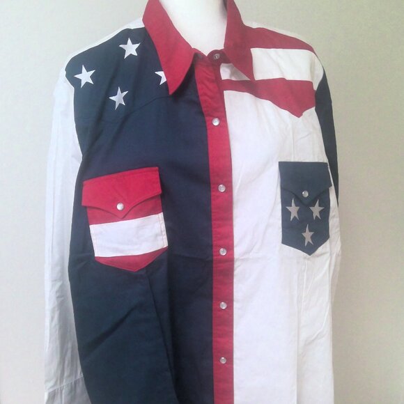 NEW Roper Western Button Up Long Sleeve Shirt Embroidered Flag Women's 3X - Picture 1 of 8